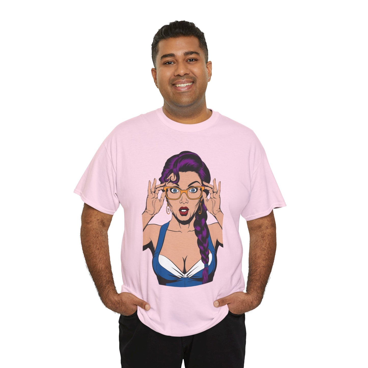 Sexy PopArt Girl Glasses and Braids Tshirt unisex heavy cotton