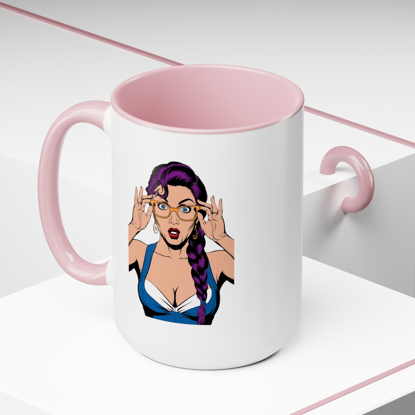 Sexy PopArt Girl with Glasses and Braids 15oz Coffee Mug