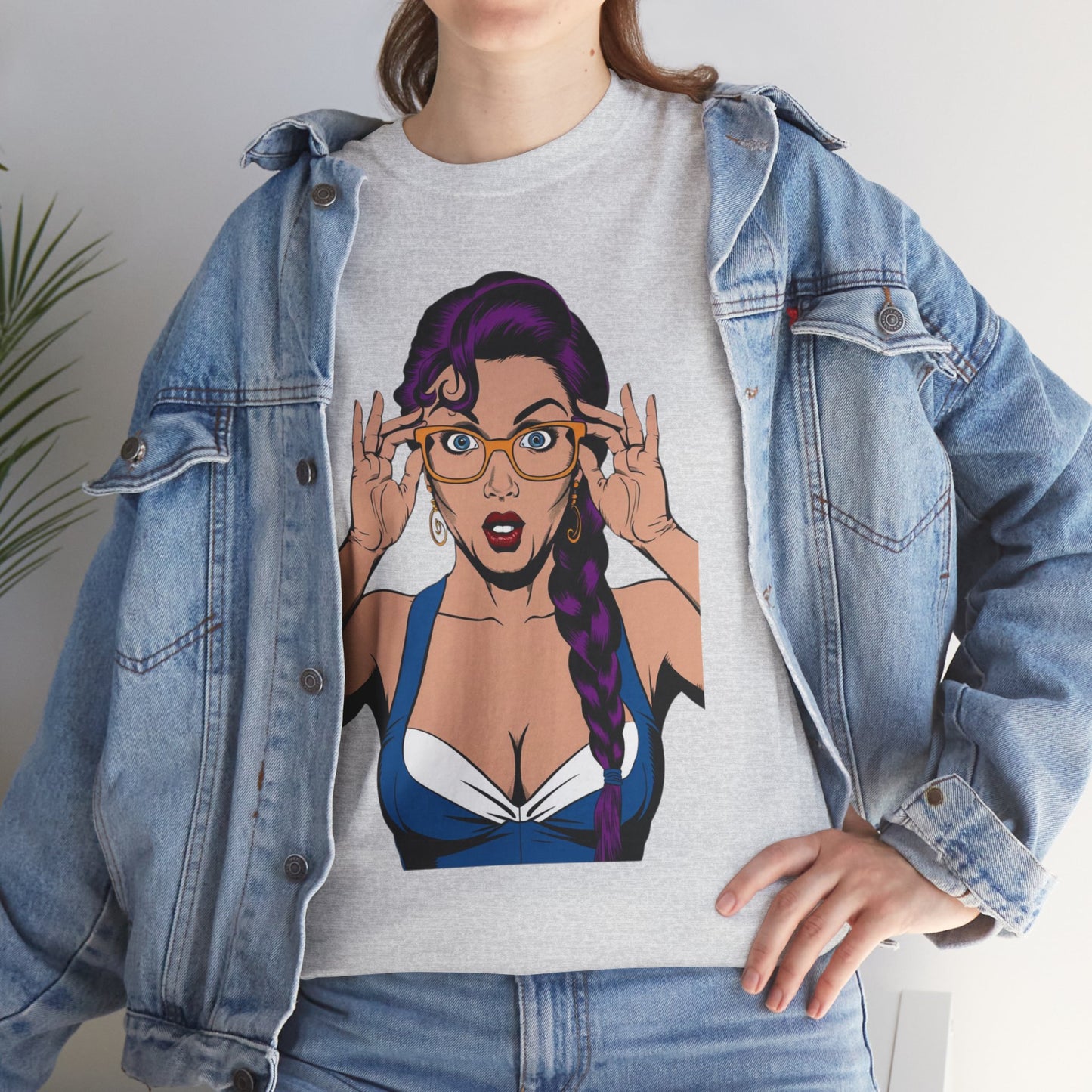 Sexy PopArt Girl Glasses and Braids Tshirt unisex heavy cotton