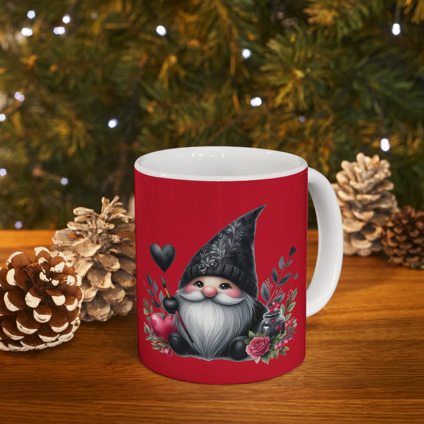 Black Valentine Gnome Ceramic Mug 11oz