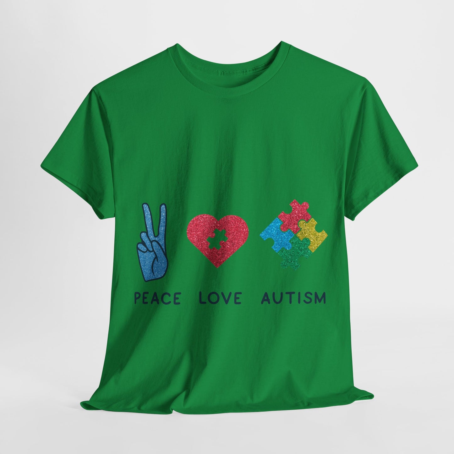 Autism Peace Love Autism T-shirt Unisex Heavy Cotton