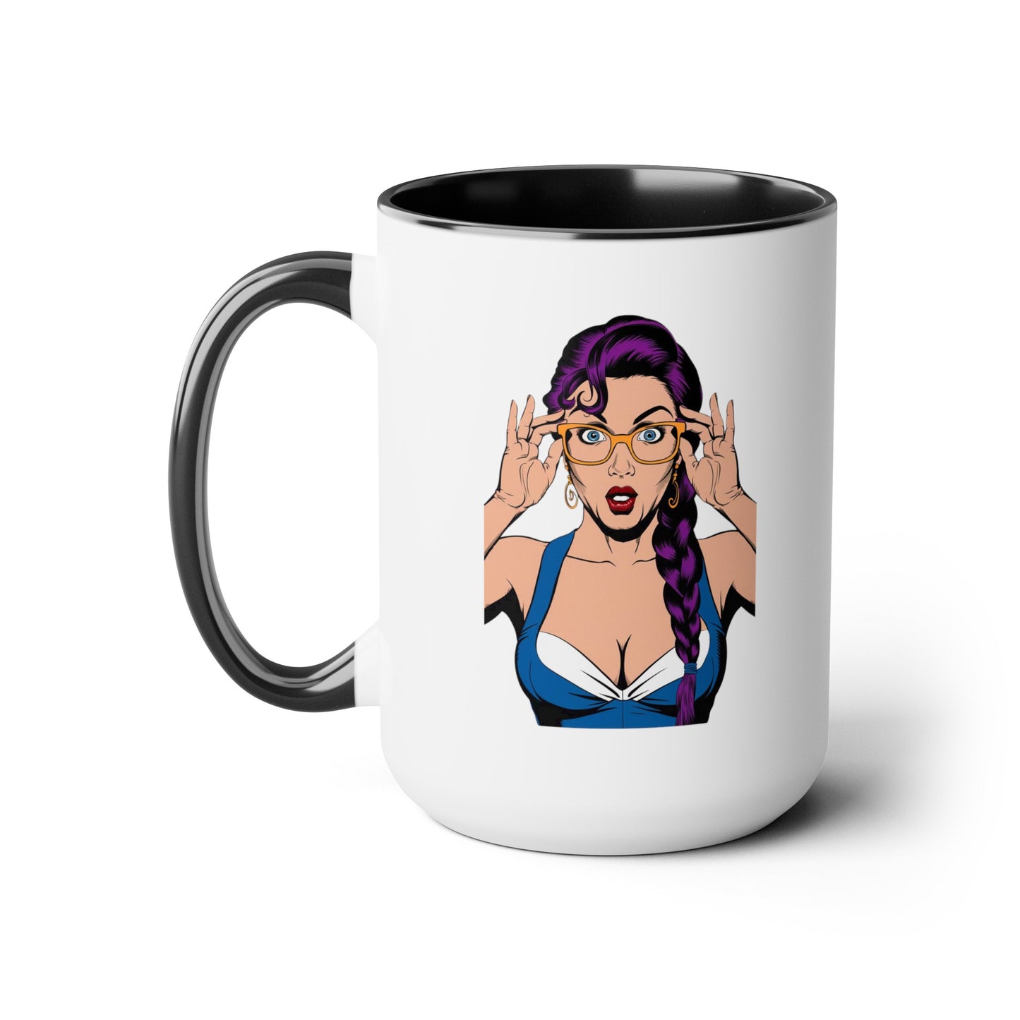 Sexy PopArt Girl with Glasses and Braids 15oz Coffee Mug