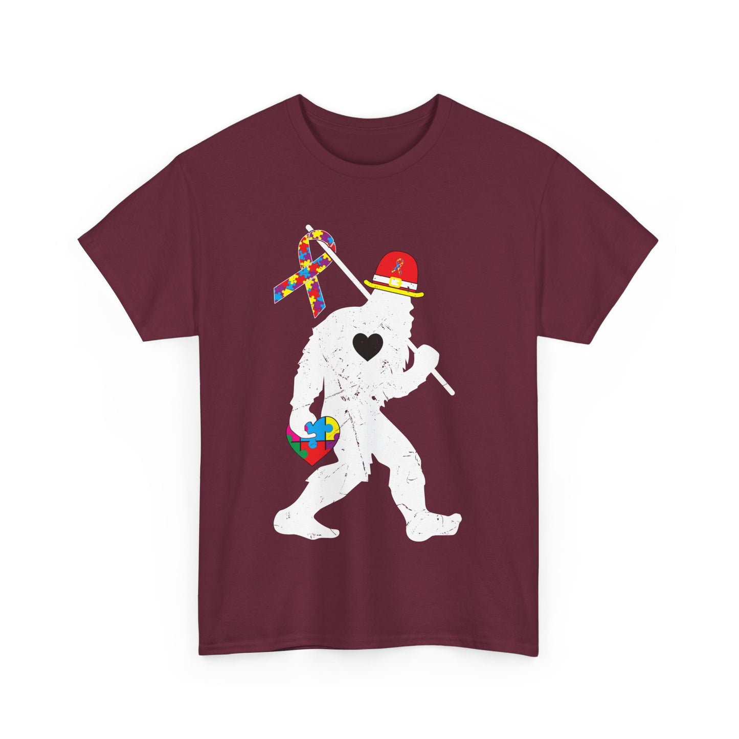 Bigfoot Heart Puzzle Piece Autism T shirt unisex heavy cotton T-shirt