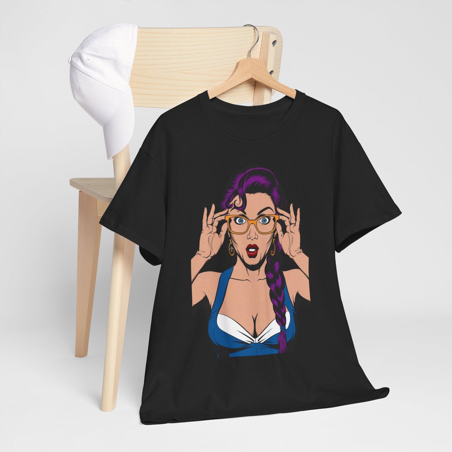 Sexy PopArt Girl Glasses and Braids Tshirt unisex heavy cotton