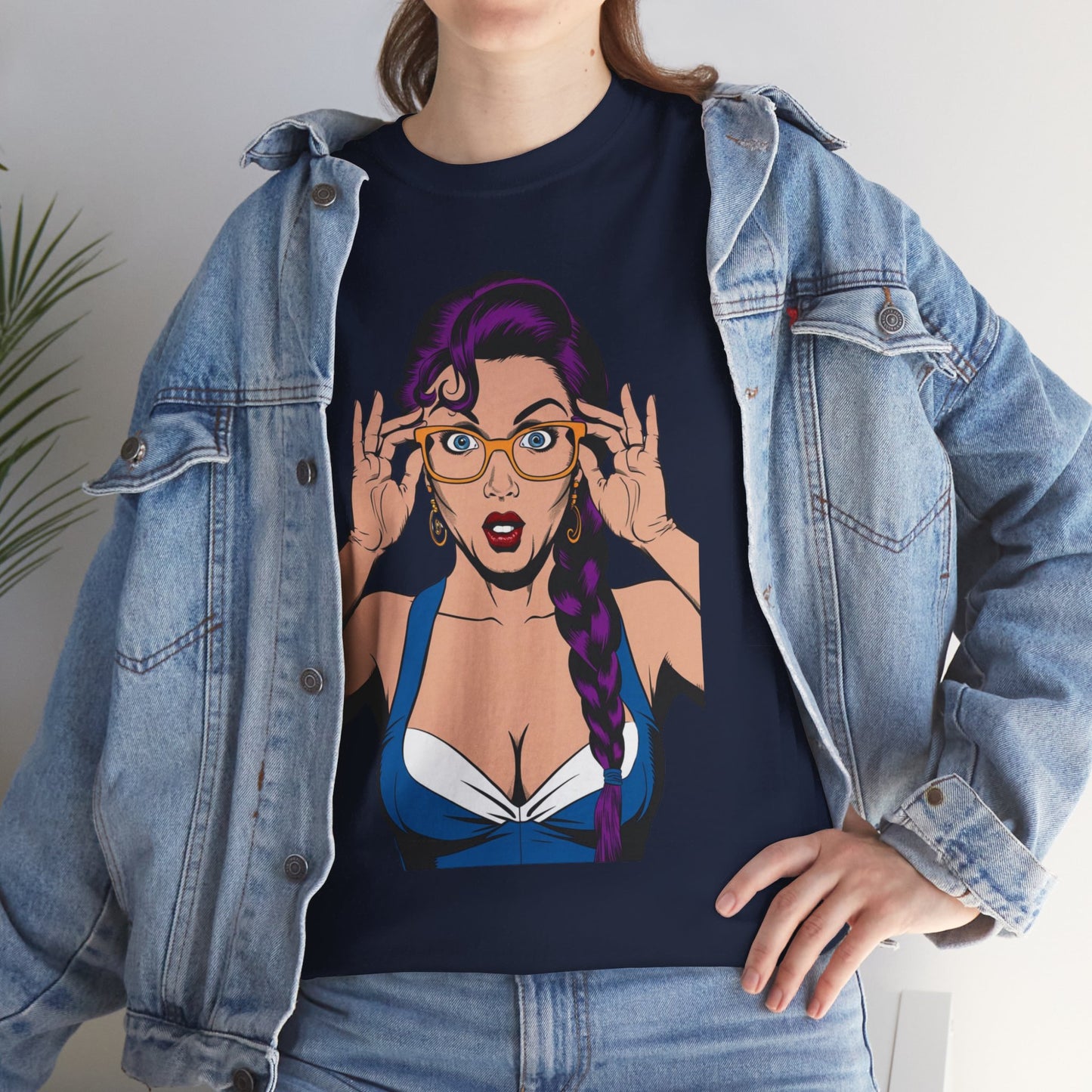 Sexy PopArt Girl Glasses and Braids Tshirt unisex heavy cotton