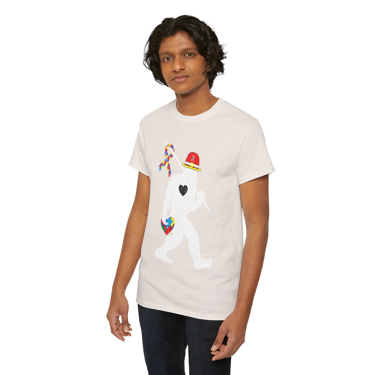 Bigfoot Heart Puzzle Piece Autism T shirt unisex heavy cotton T-shirt