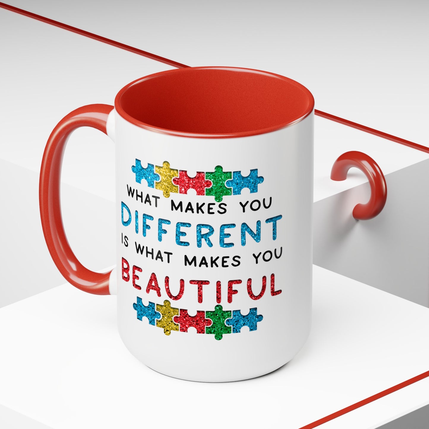 Autism WHAT MAKES YOU DIFFERENT IS WHAT MAKES YOU BEAUTIFUL T-shirt 15oz Coffee Mug