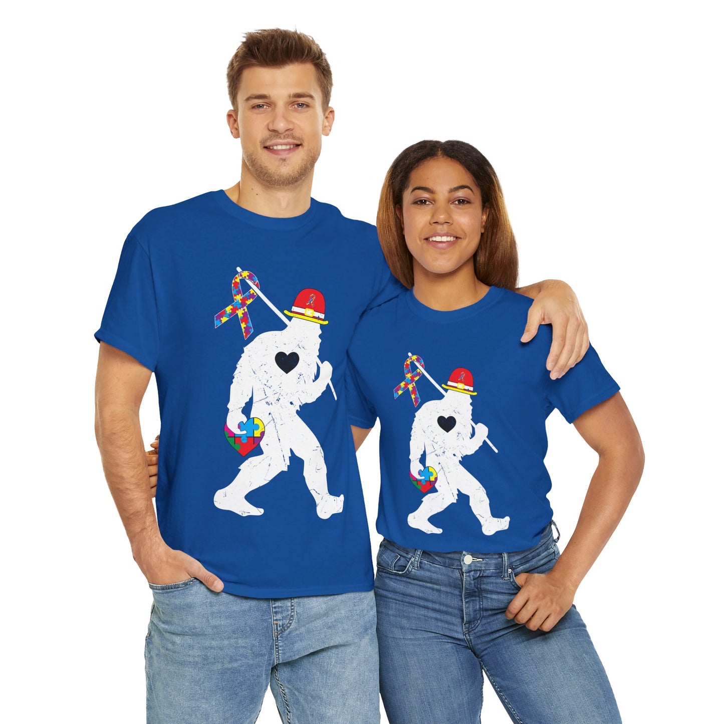 Bigfoot Heart Puzzle Piece Autism T shirt unisex heavy cotton T-shirt