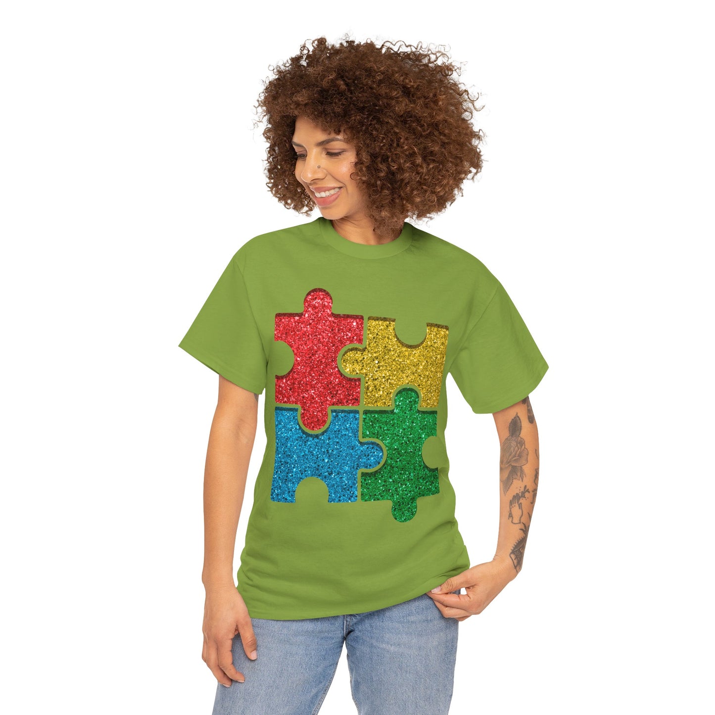 Autism Puzzle Pieces T-shirt Unisex Heavy Cotton