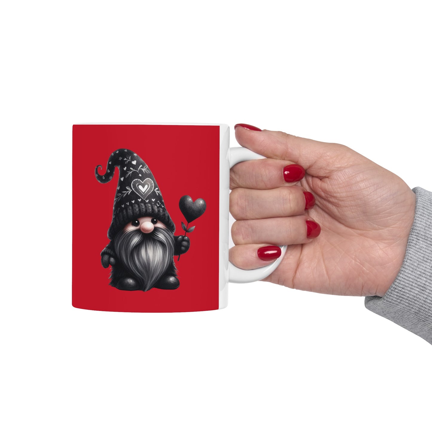 Black Valentine Gnome Ceramic Mug 11oz