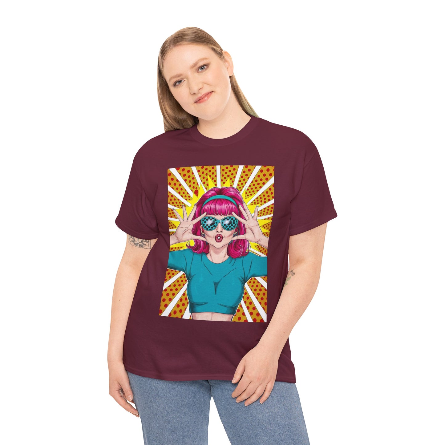 Sexy Retro PopArt Girl Vibrant Colors Unisex heavy cotton Tshirt