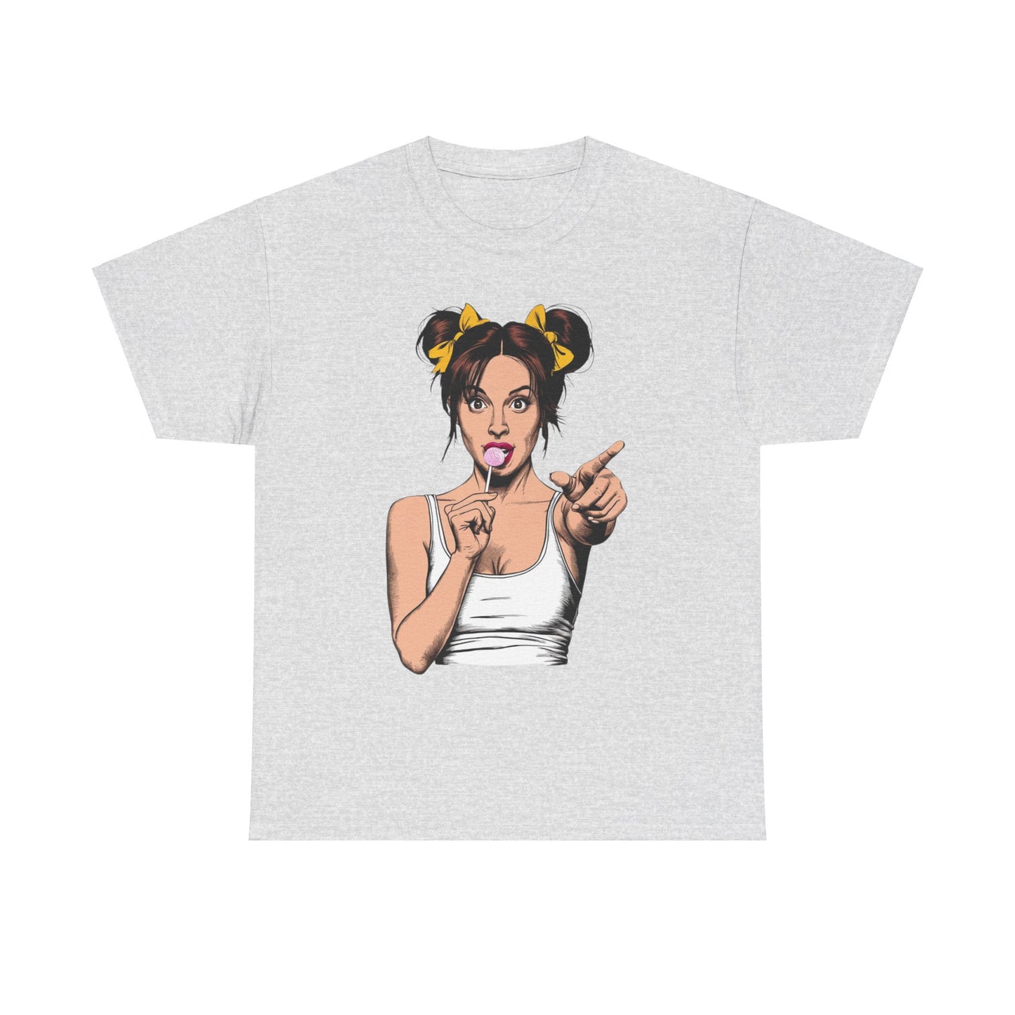 Sexy PopArt Girl with pigtails and Sucker Unisex heavy cotton Tshirt