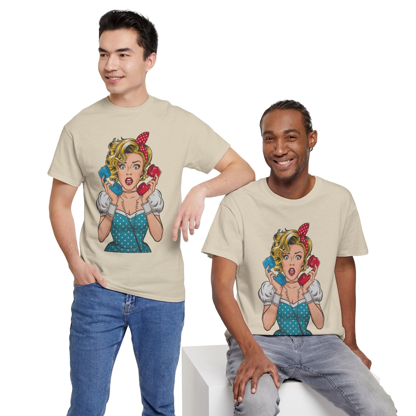PopArt Girl on the Phone  Tshirt unisex heavy cotton