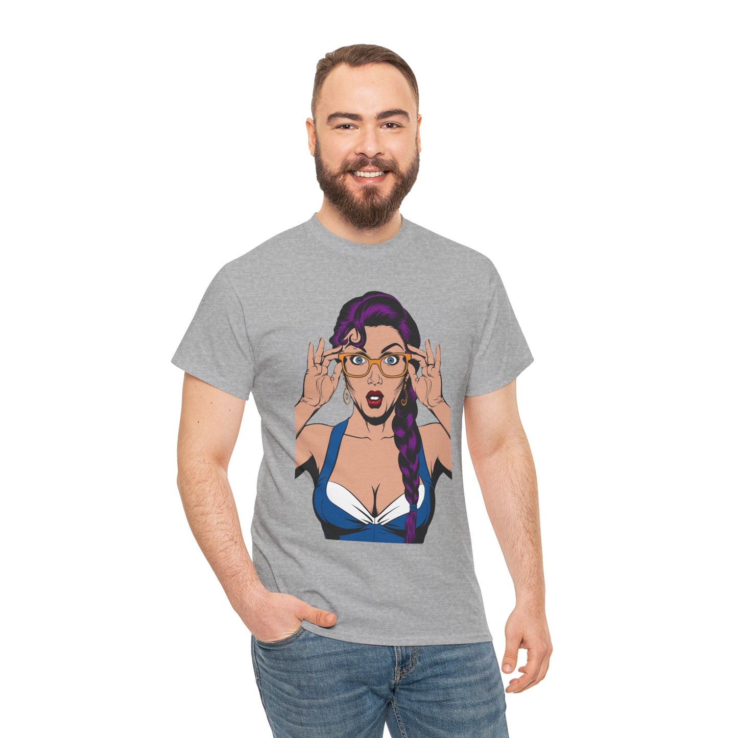Sexy PopArt Girl Glasses and Braids Tshirt unisex heavy cotton