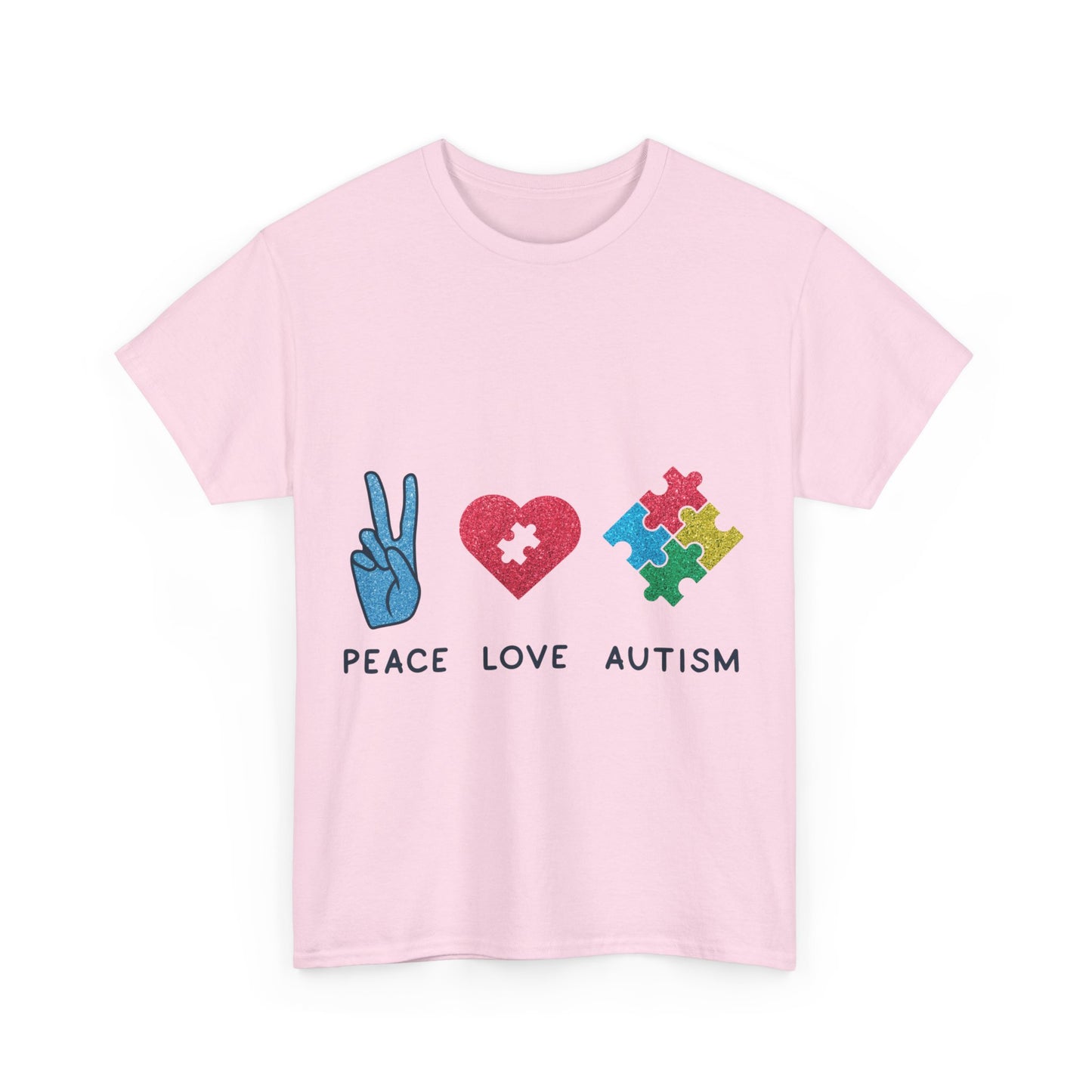 Autism Peace Love Autism T-shirt Unisex Heavy Cotton