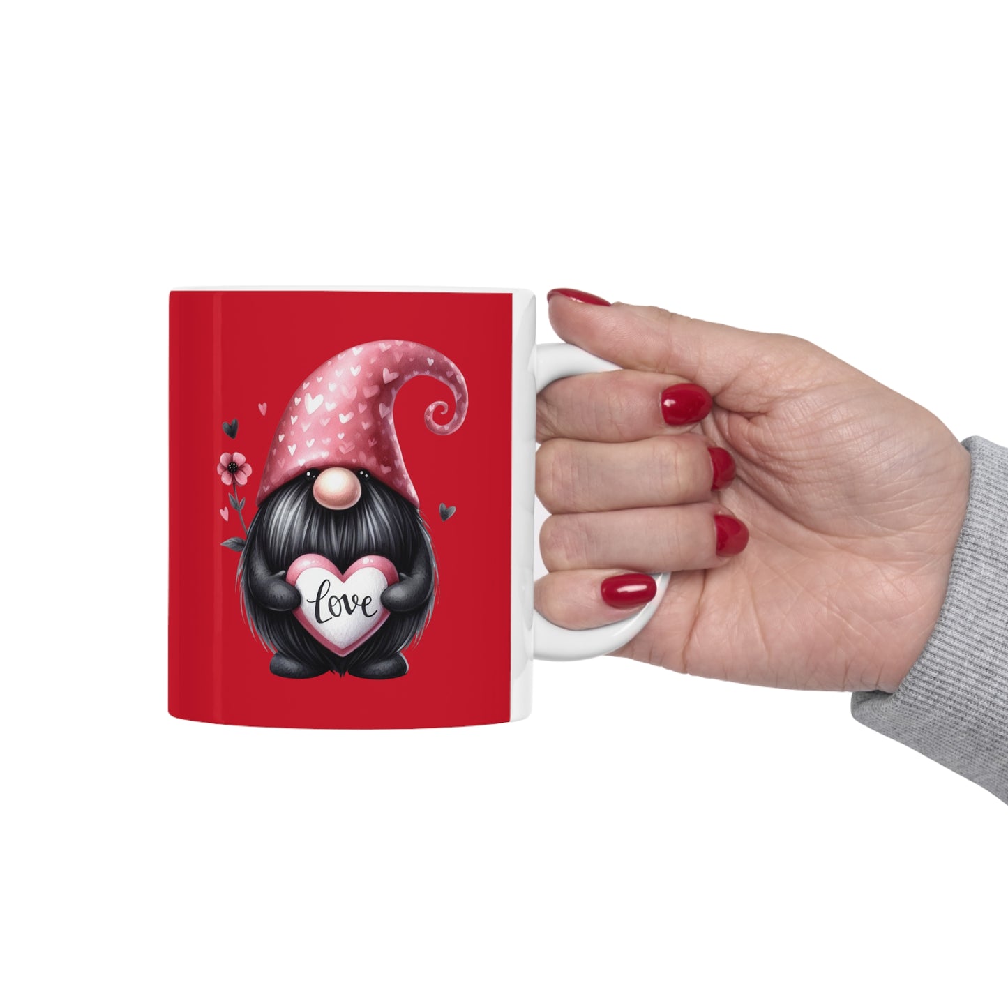 Black Valentine Gnome Ceramic Mug 11oz