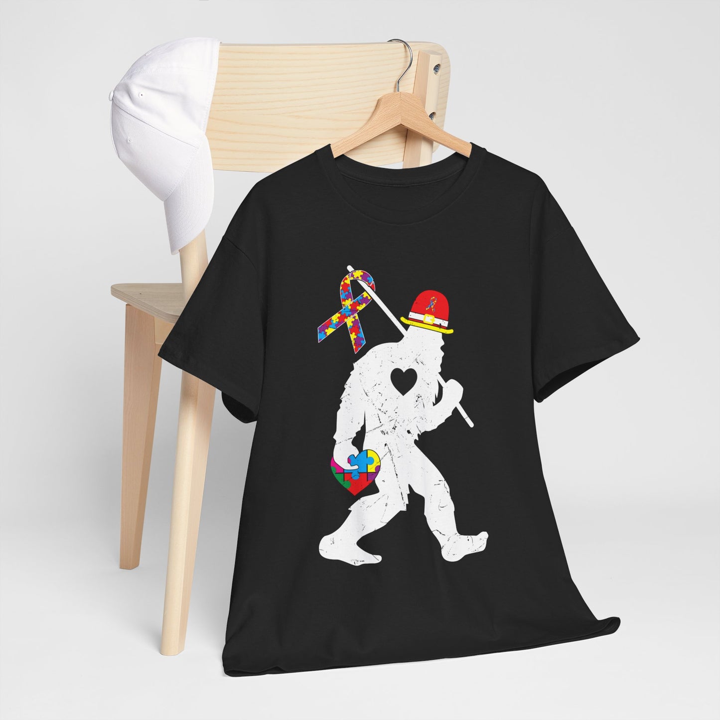 Bigfoot Heart Puzzle Piece Autism T shirt unisex heavy cotton T-shirt