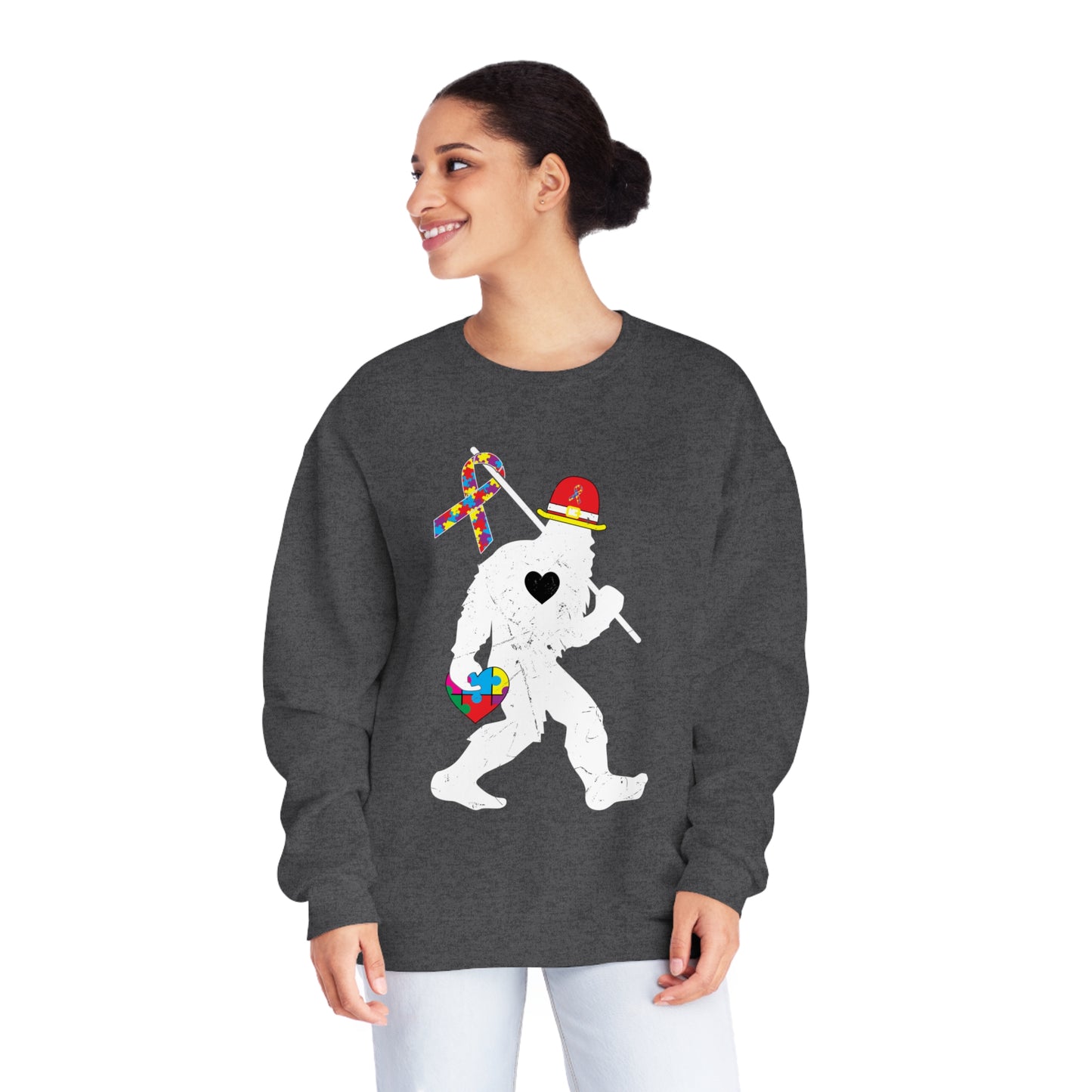 Bigfoot Heart Puzzle Piece Autism Unisex NuBlend® Crewneck Sweatshirt