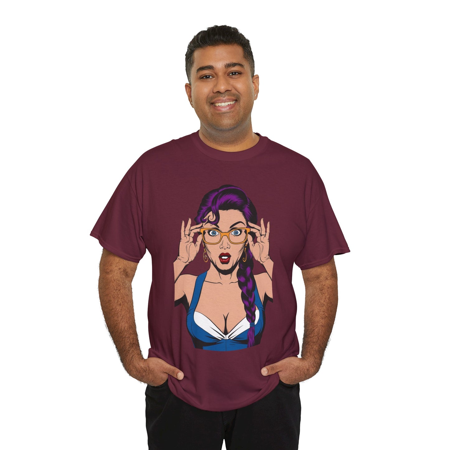 Sexy PopArt Girl Glasses and Braids Tshirt unisex heavy cotton
