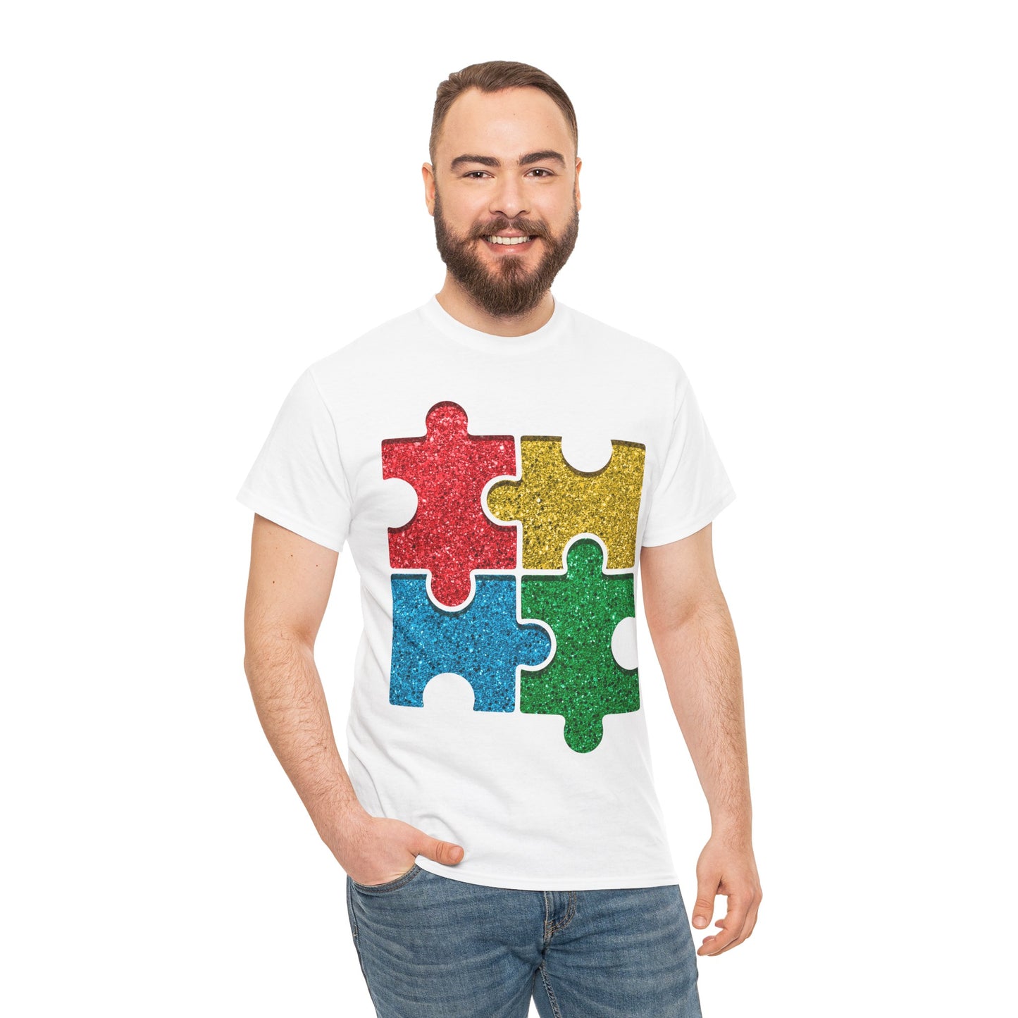 Autism Puzzle Pieces T-shirt Unisex Heavy Cotton
