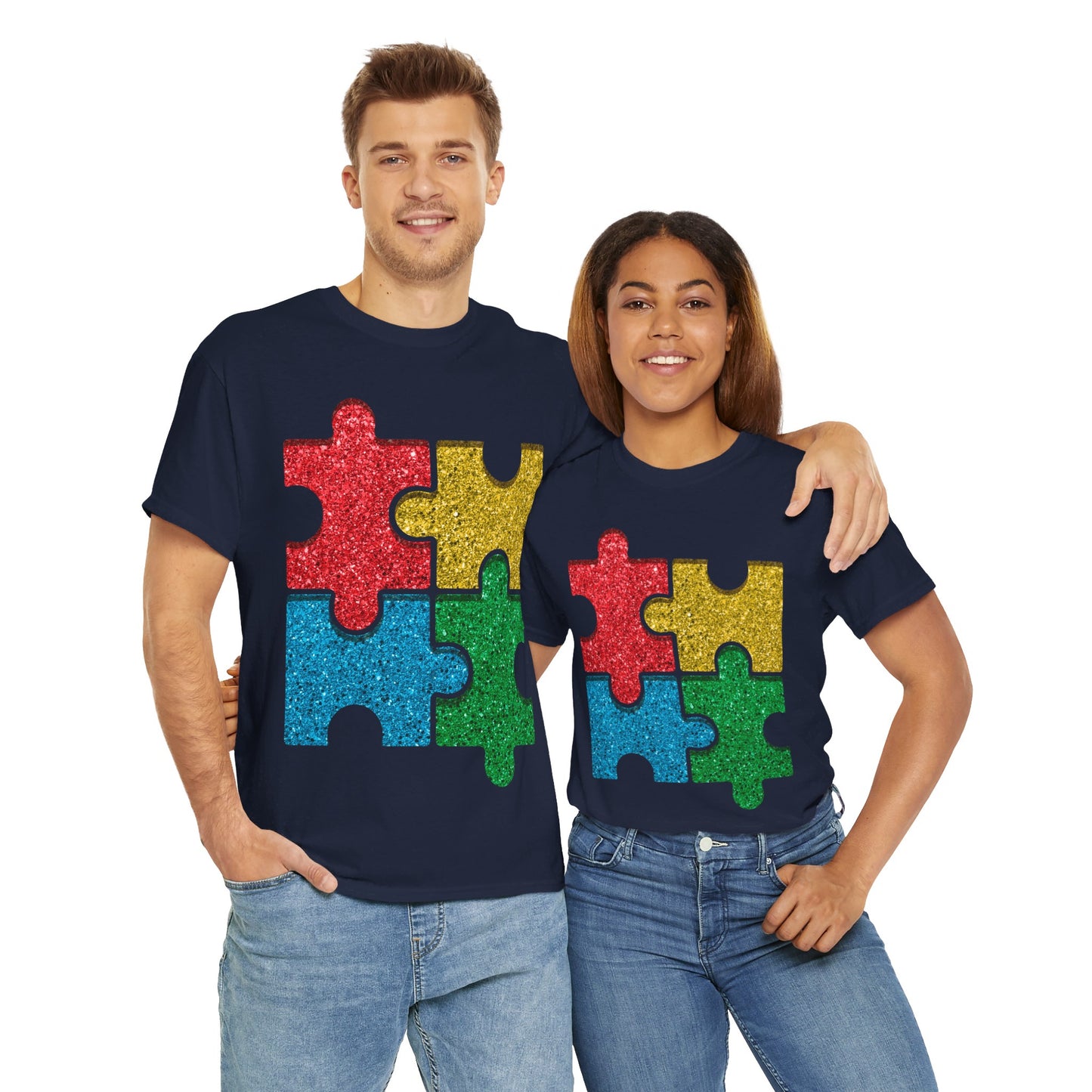 Autism Puzzle Pieces T-shirt Unisex Heavy Cotton