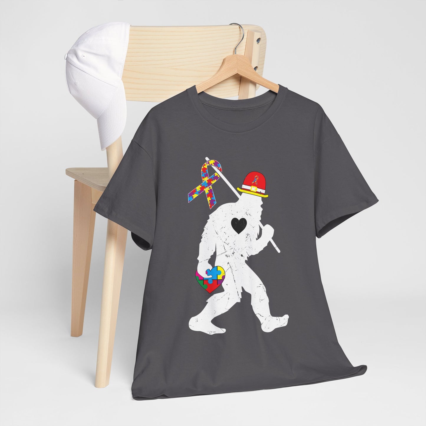 Bigfoot Heart Puzzle Piece Autism T shirt unisex heavy cotton T-shirt