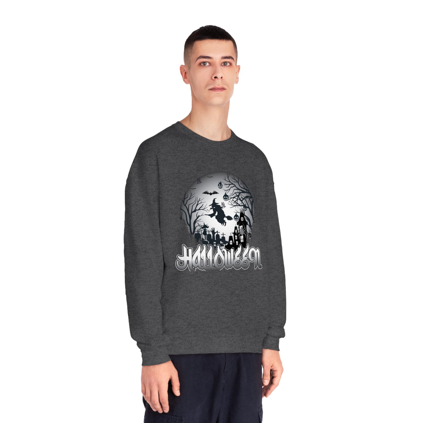 Halloween Globe Flying Witch Unisex NuBlend® Crewneck Sweatshirt