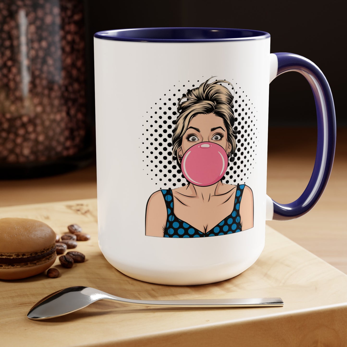 Sexy PopArt Girl with Large Bubble Gum Bubble 15oz Coffee Mug