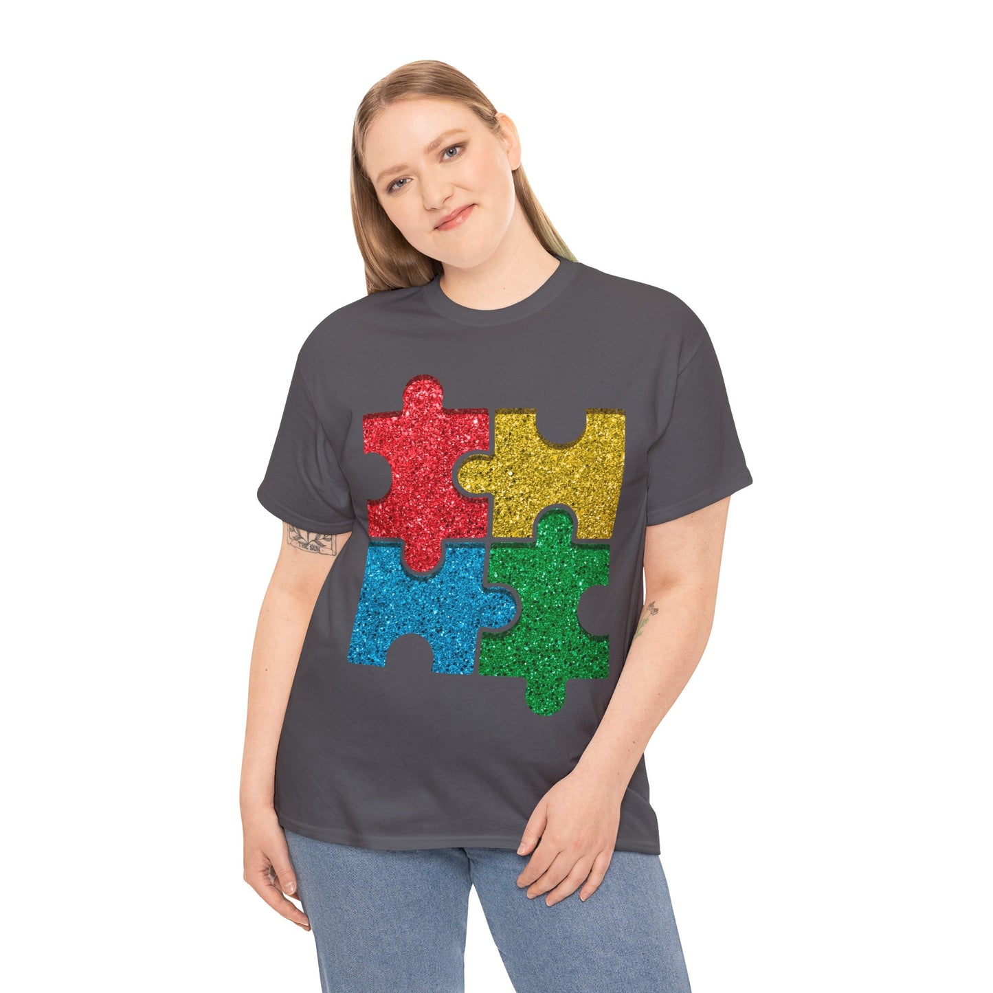 Autism Puzzle Pieces T-shirt Unisex Heavy Cotton