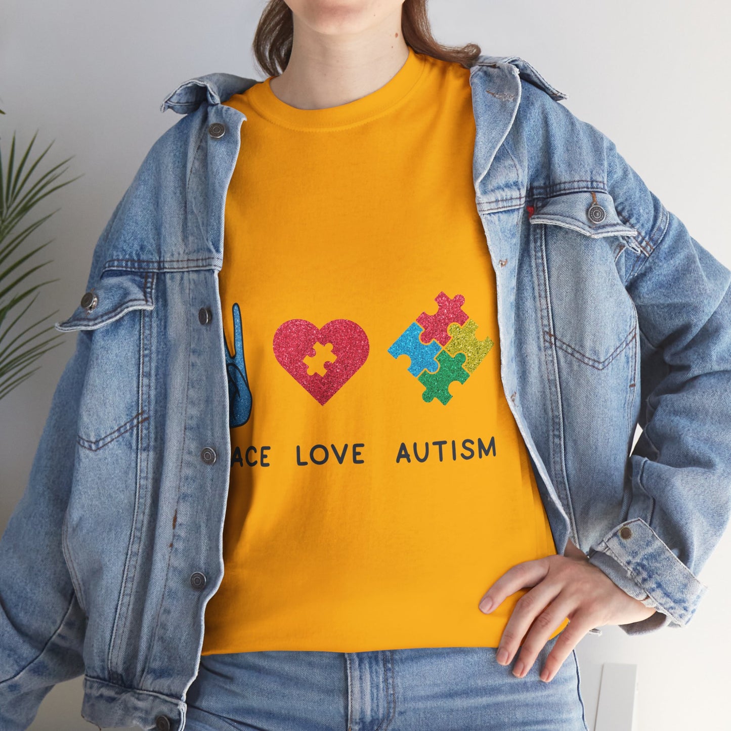 Autism Peace Love Autism T-shirt Unisex Heavy Cotton