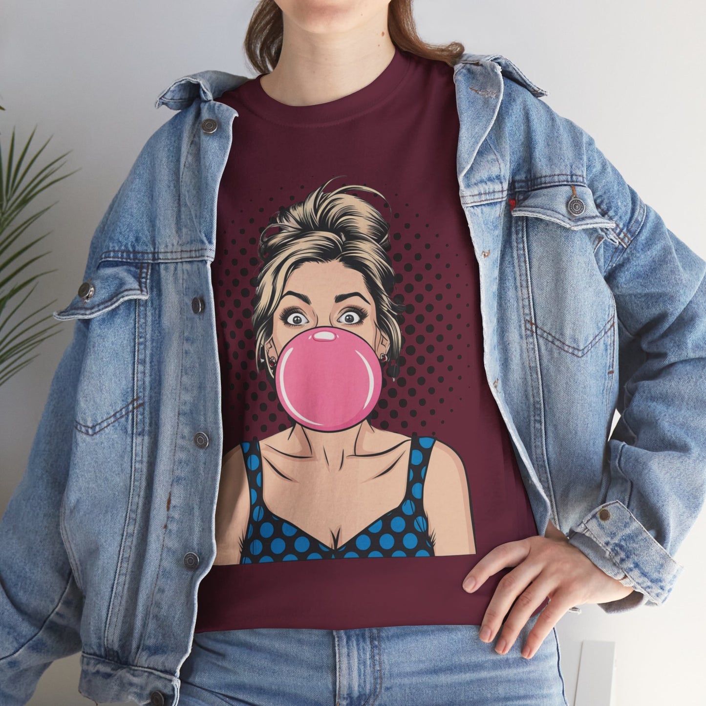 PopArt Girl Bubble Gum Bubble Tshirt unisex heavy cotton