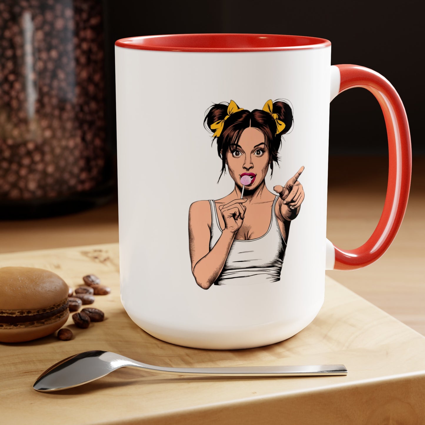 Sexy PopArt Girl with Sucker and Pigtails 15oz Coffee Mug