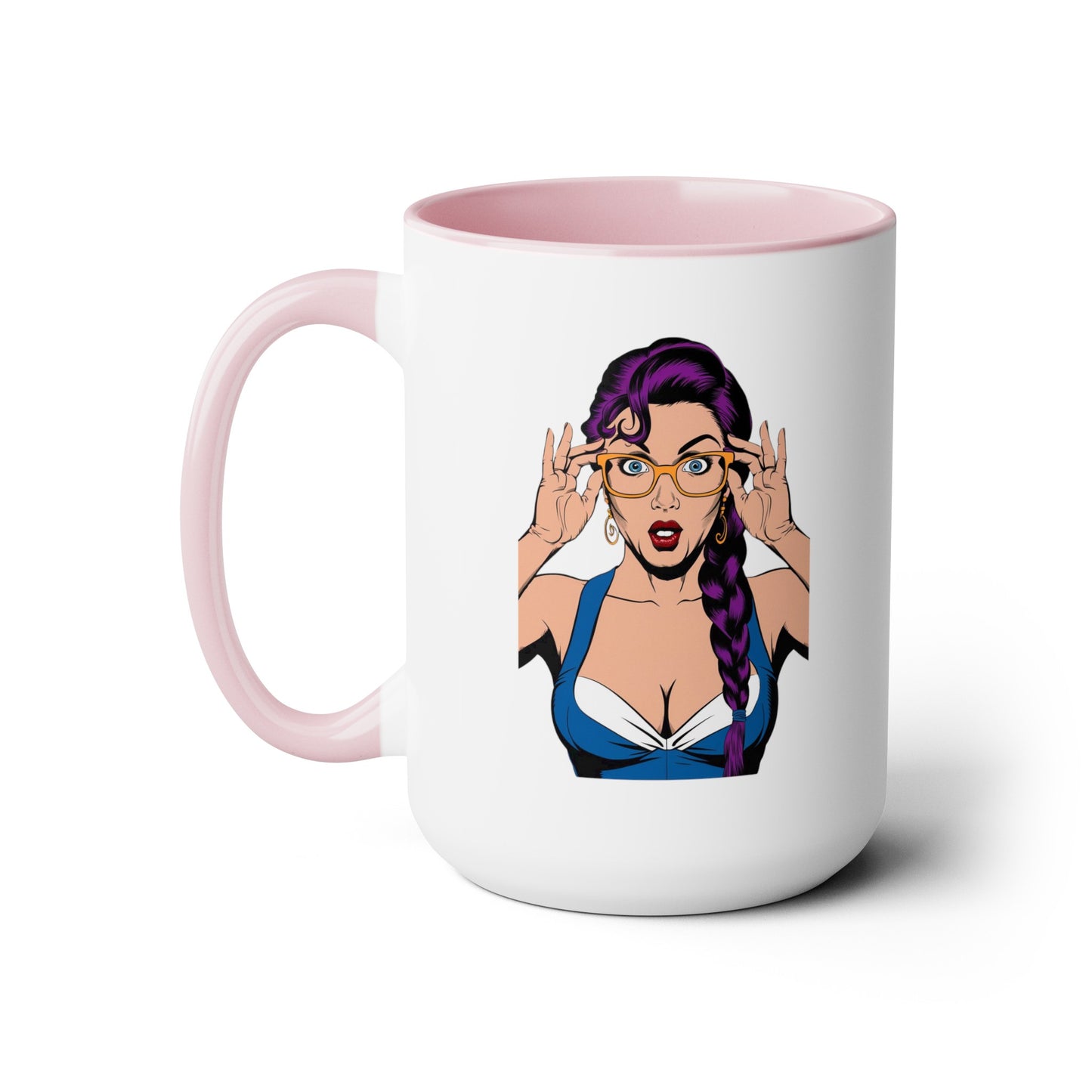Sexy PopArt Girl with Glasses and Braids 15oz Coffee Mug