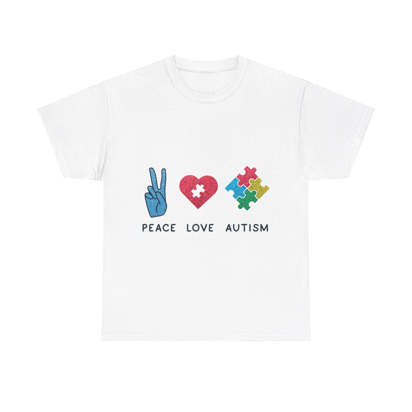 Autism Peace Love Autism T-shirt Unisex Heavy Cotton