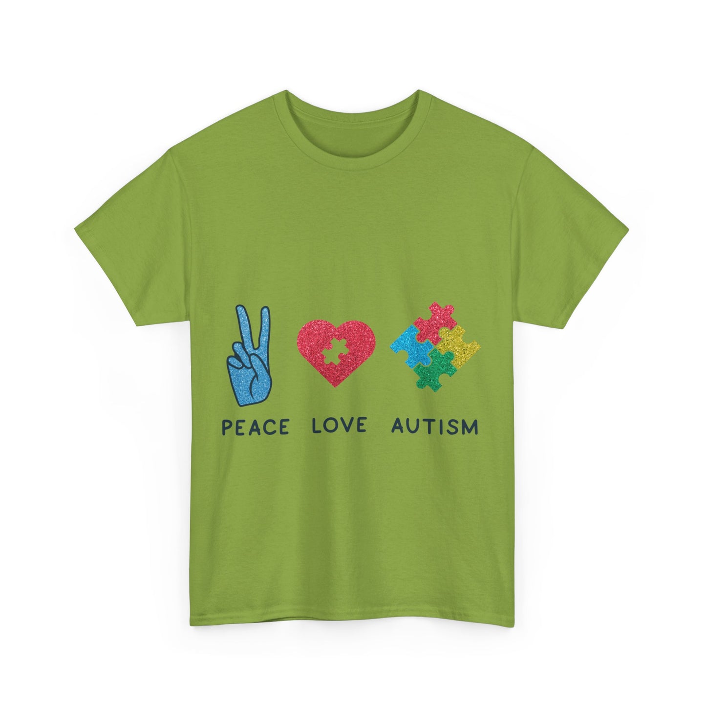 Autism Peace Love Autism T-shirt Unisex Heavy Cotton