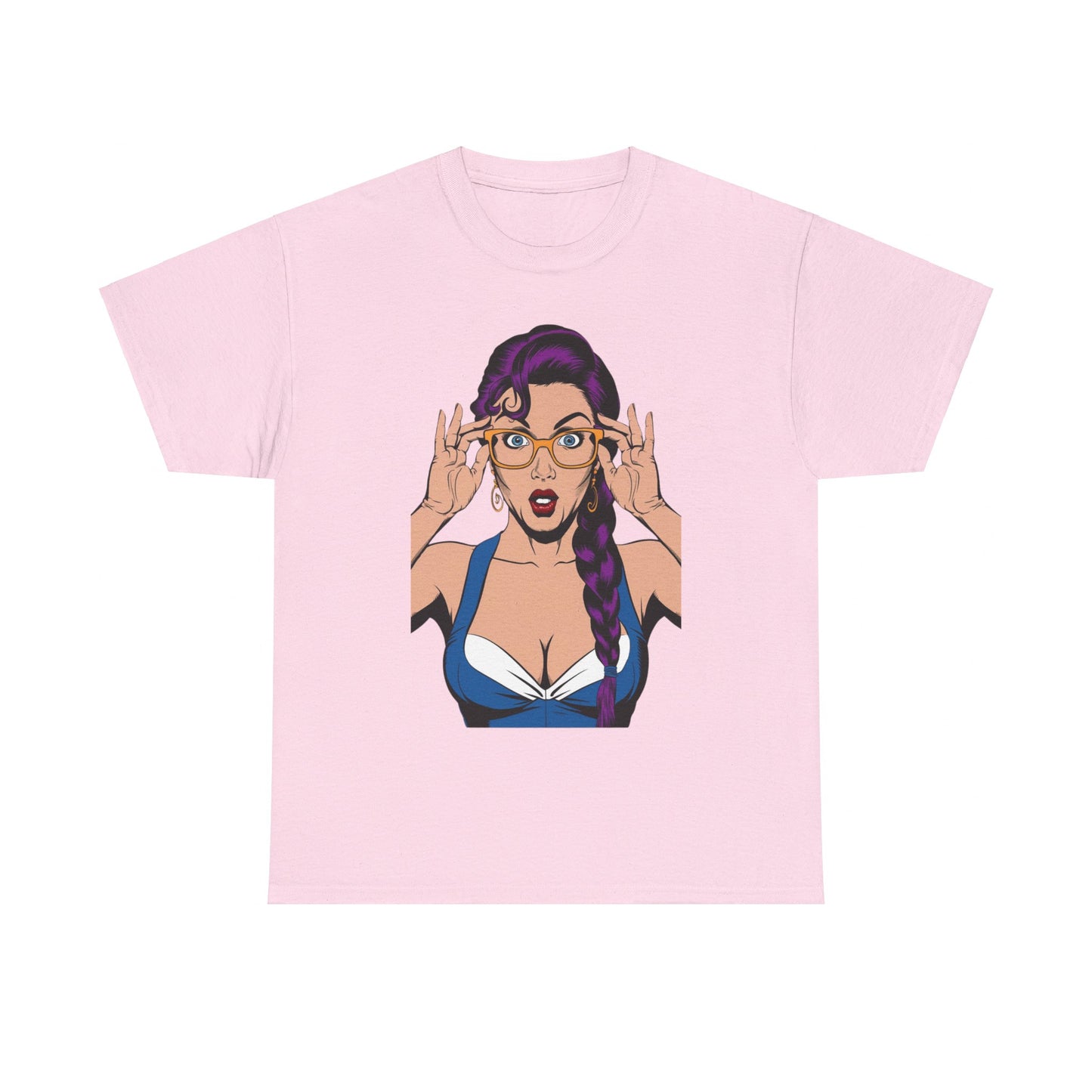 Sexy PopArt Girl Glasses and Braids Tshirt unisex heavy cotton