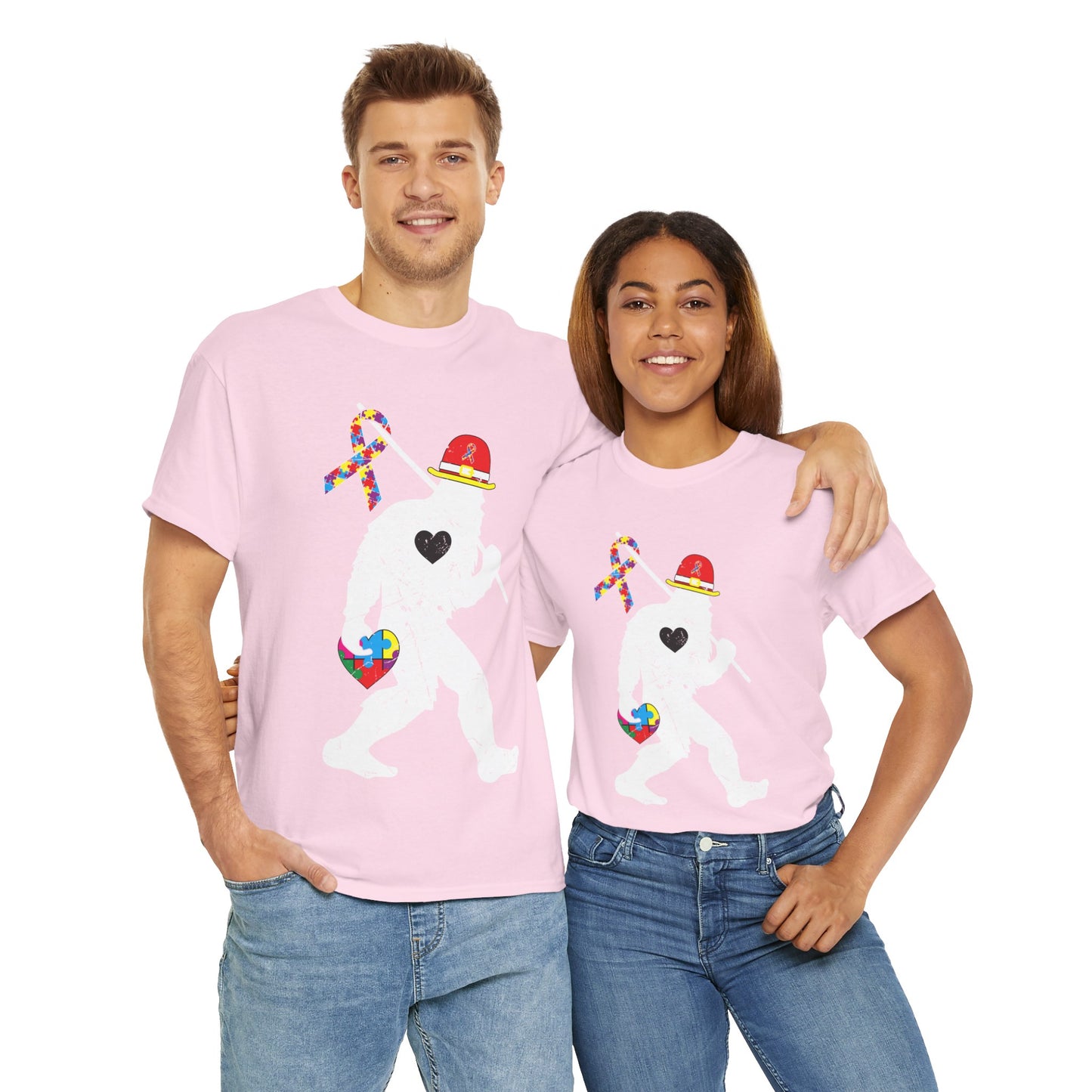 Bigfoot Heart Puzzle Piece Autism T shirt unisex heavy cotton T-shirt