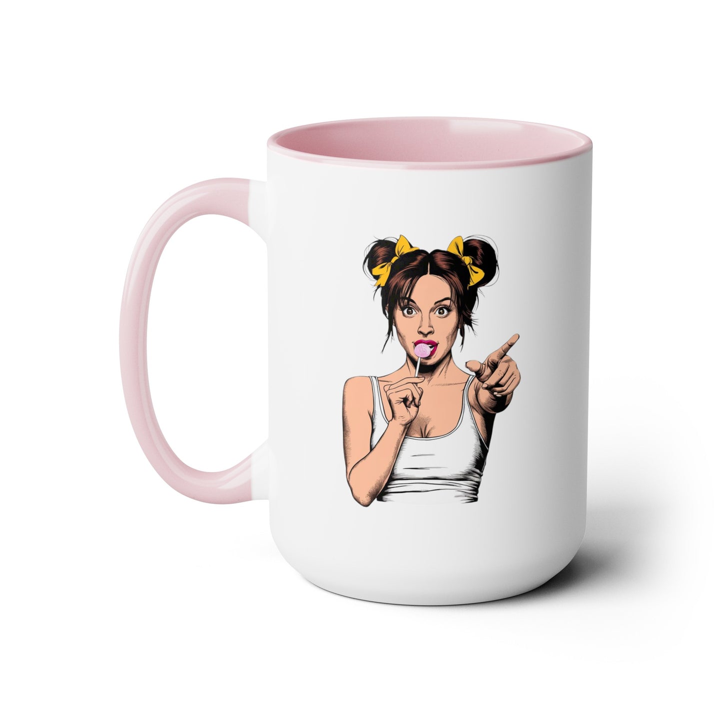 Sexy PopArt Girl with Sucker and Pigtails 15oz Coffee Mug