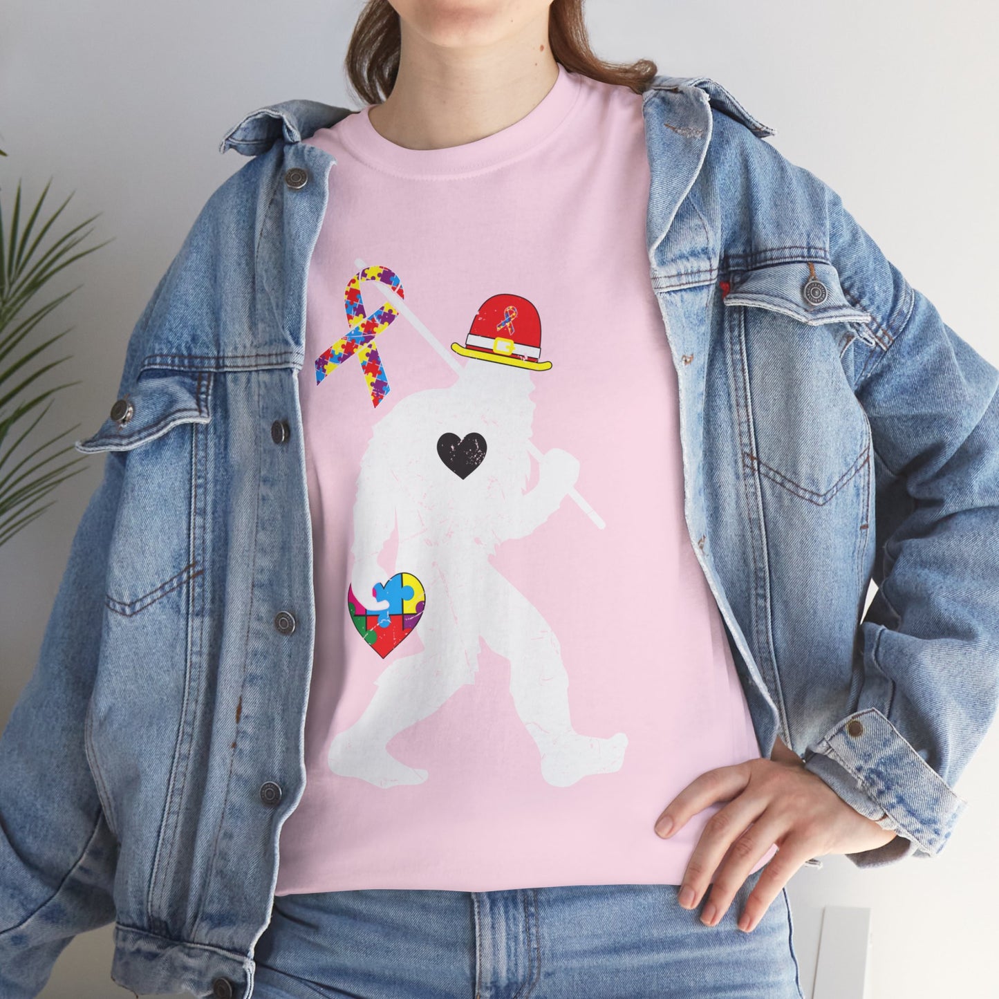 Bigfoot Heart Puzzle Piece Autism T shirt unisex heavy cotton T-shirt