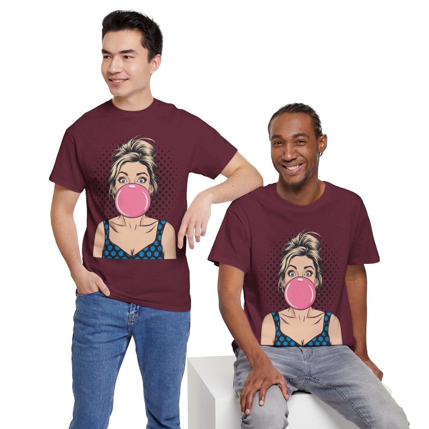 PopArt Girl Bubble Gum Bubble Tshirt unisex heavy cotton