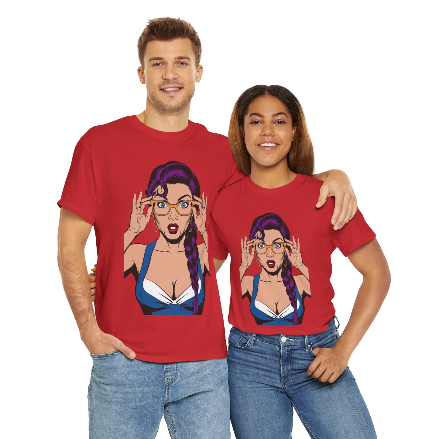 Sexy PopArt Girl Glasses and Braids Tshirt unisex heavy cotton