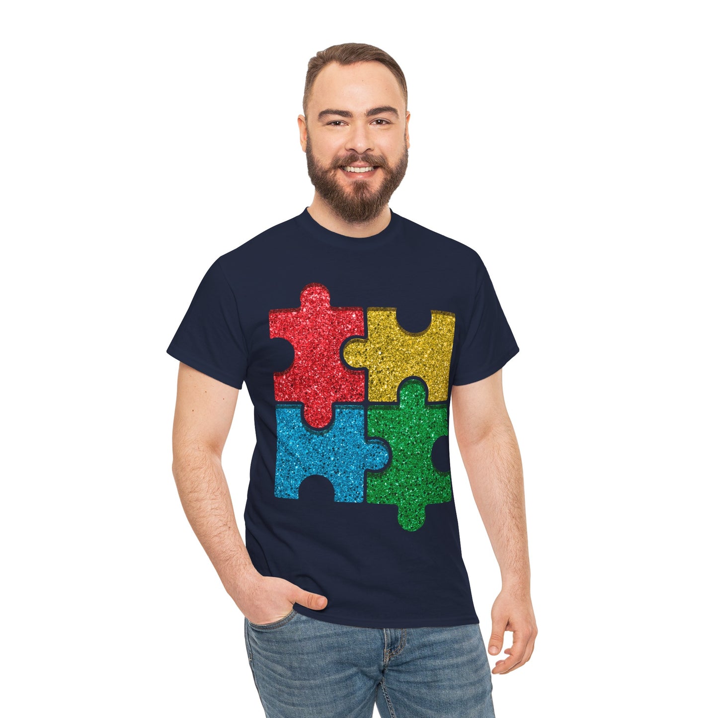 Autism Puzzle Pieces T-shirt Unisex Heavy Cotton