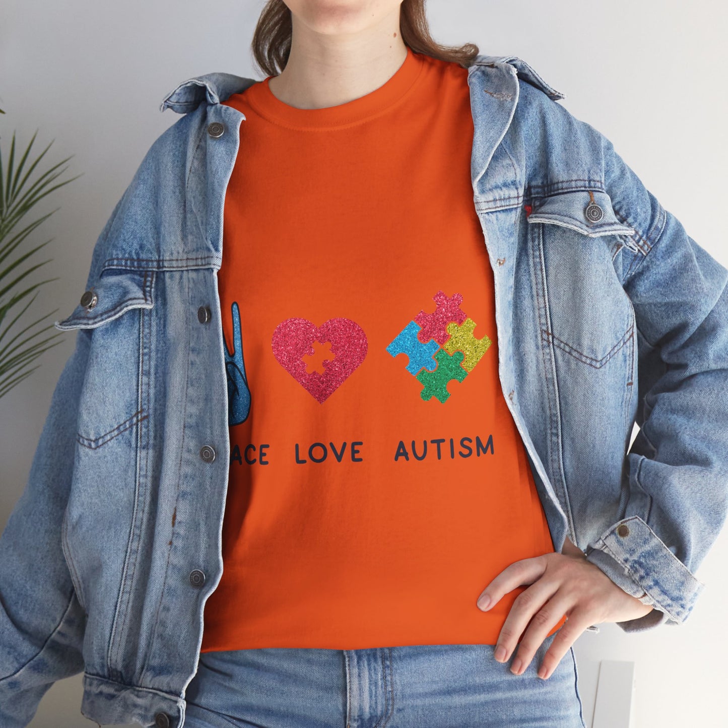 Autism Peace Love Autism T-shirt Unisex Heavy Cotton