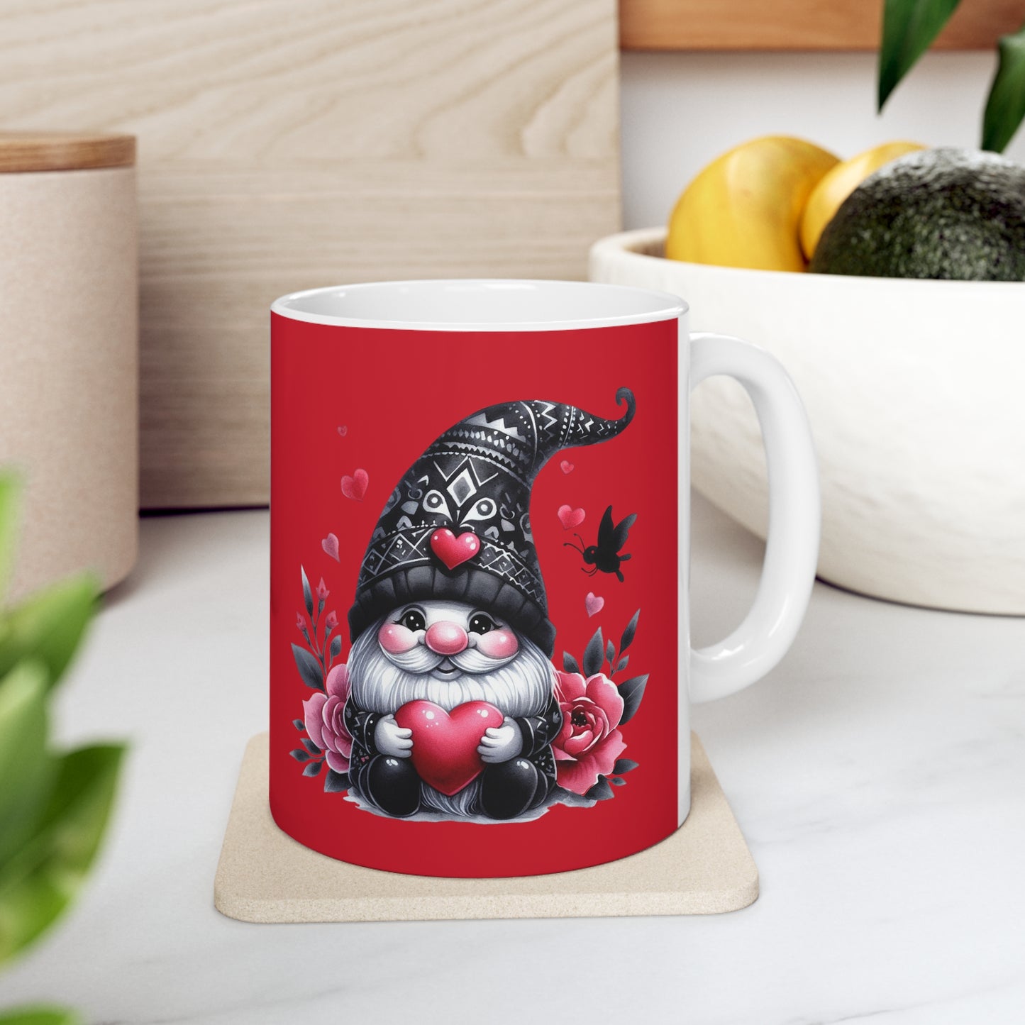 Black Valentine Gnome Ceramic Mug 11oz