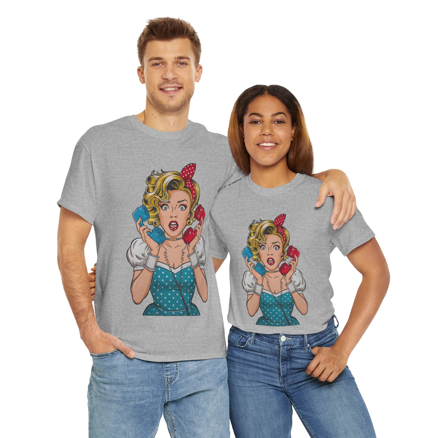 PopArt Girl on the Phone  Tshirt unisex heavy cotton