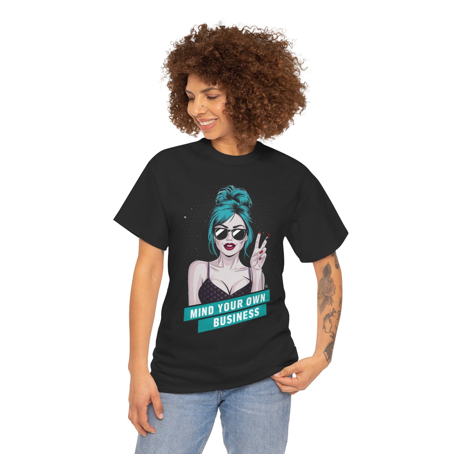 Sexy PopArt Girl Mind Your Own Business Tshirt unisex heavy cotton