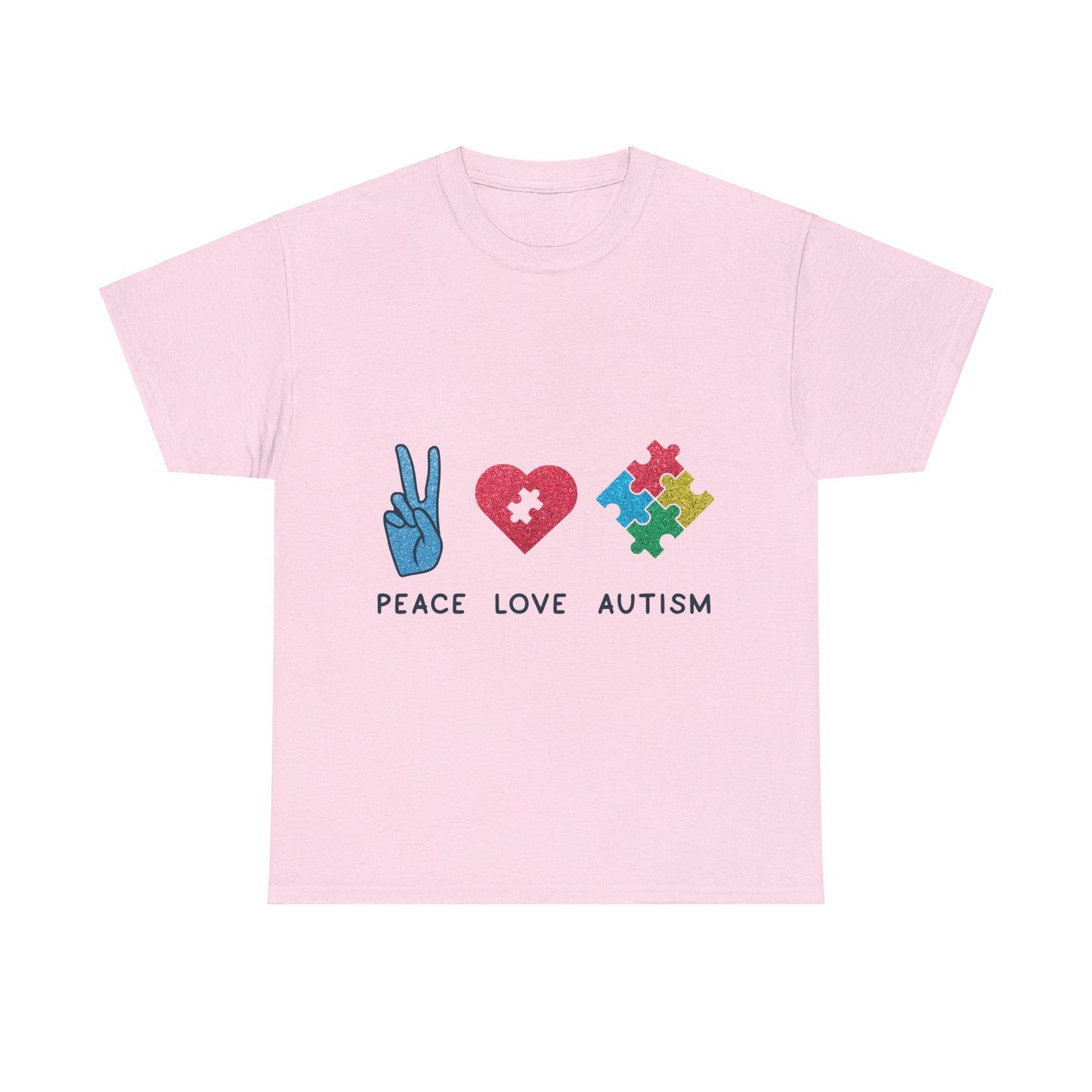 Autism Peace Love Autism T-shirt Unisex Heavy Cotton