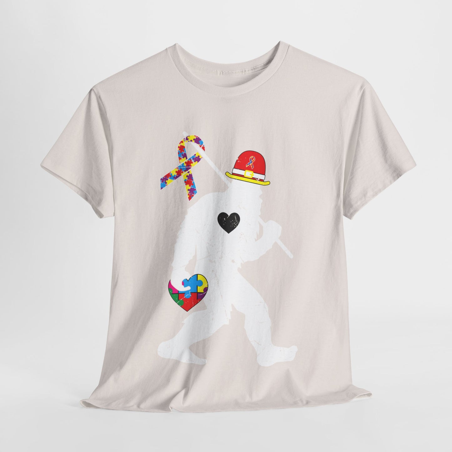 Bigfoot Heart Puzzle Piece Autism T shirt unisex heavy cotton T-shirt