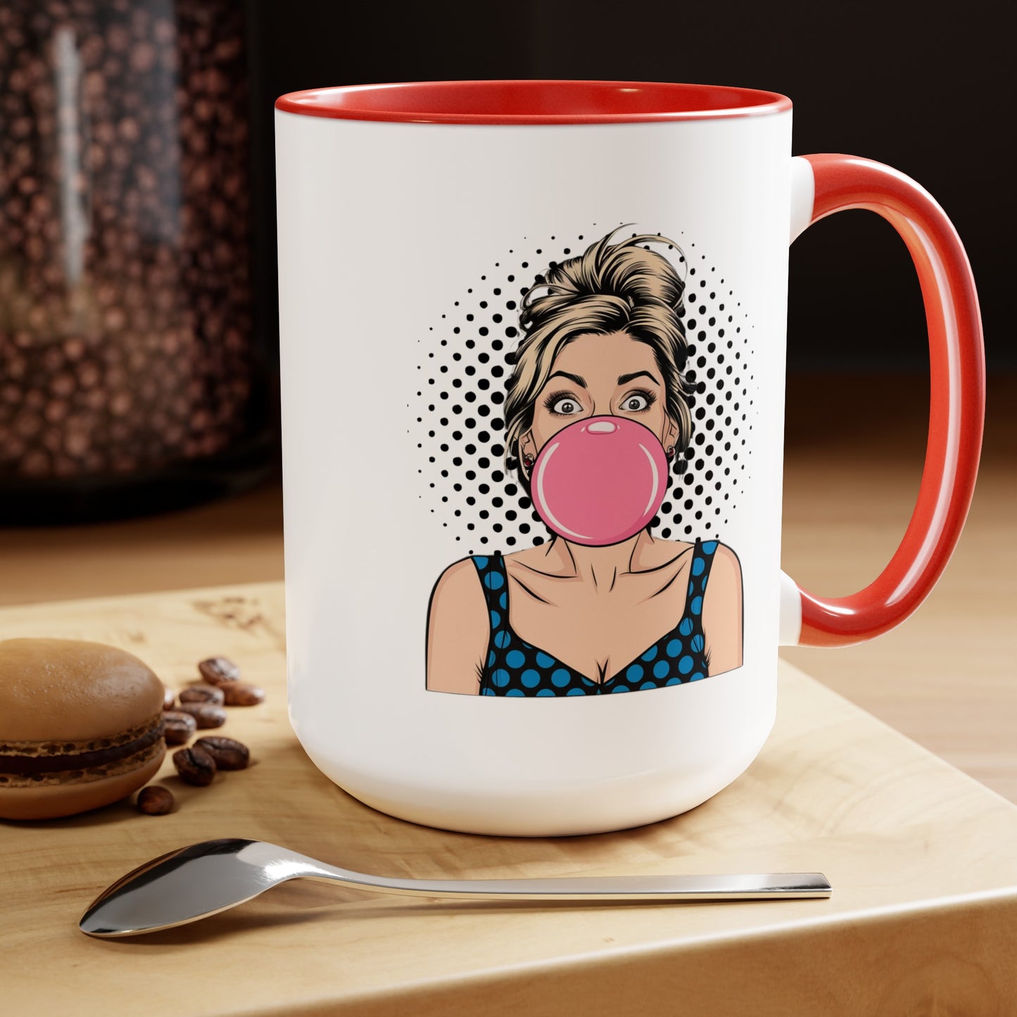 Sexy PopArt Girl with Large Bubble Gum Bubble 15oz Coffee Mug