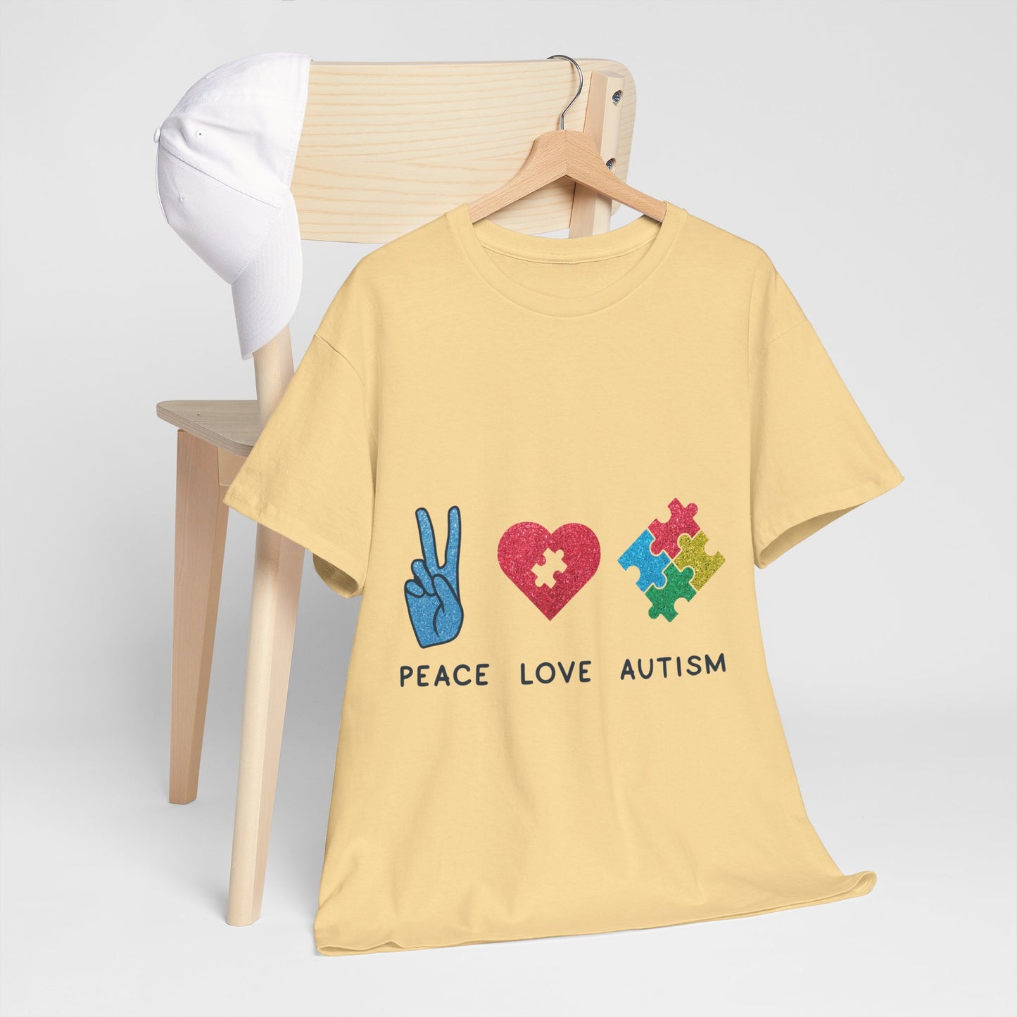 Autism Peace Love Autism T-shirt Unisex Heavy Cotton